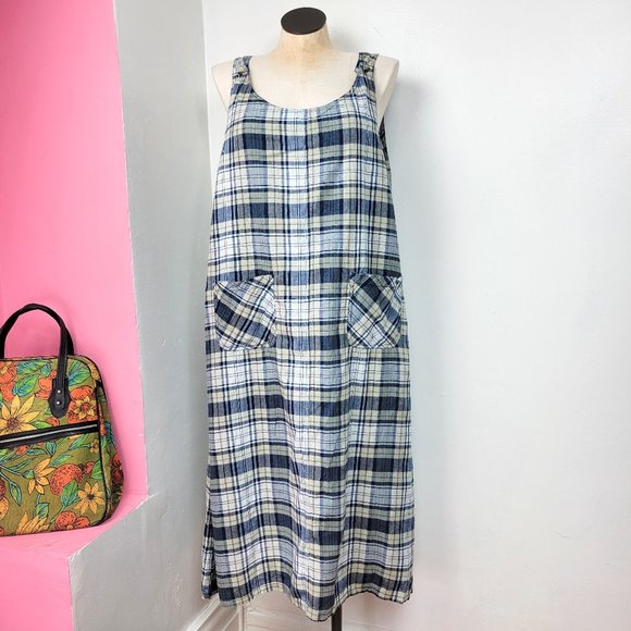 Vintage 90s Plaid Print Overall Style Maxi Dress - Picture 2 of 8